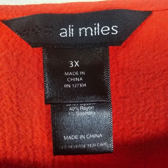 Ali Miles Artsy Crinkle Knit Tunic 3X Orange Boho Flowy Tie Detail Relaxed Fit - Picture 2 of 9